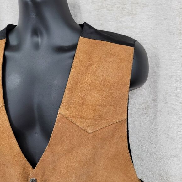 Thumbs Up Vintage Tan Suede and Satin Vest Waistcoat Men's Large Western - Picture 2 of 12